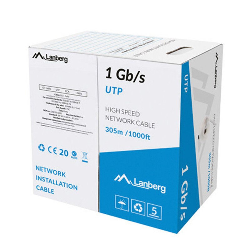 BOBINA CABLE RED LANBERG UTP RJ45 1GB-S SOLIDO CCA AWG23 305M GRIS BOBINA CABLE RED LANBERG UTP RJ45 1GB-S SOLIDO CCA AWG23 305M GRIS