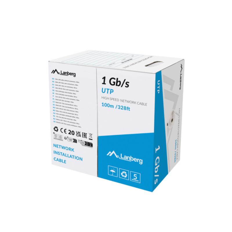 BOBINA CABLE RED LANBERG UTP RJ45 1GB-S SOLIDO CCA AWG23 100M GRIS BOBINA CABLE RED LANBERG UTP RJ45 1GB-S SOLIDO CCA AWG23 100M GRIS