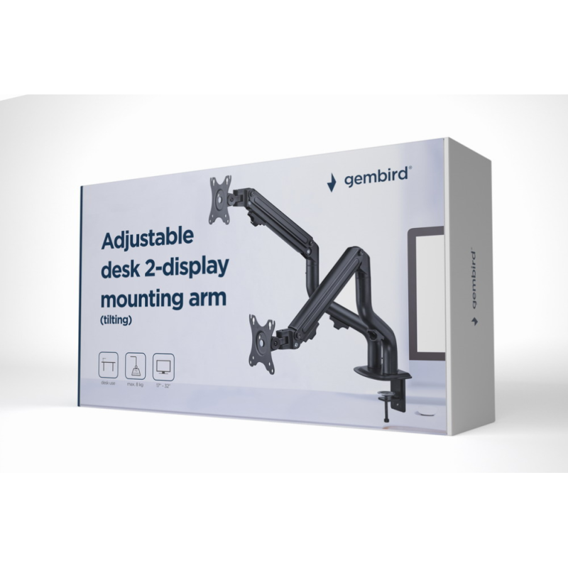 SOPORTE ESCRITORIO AJUST GEMBIRD CON BRAZO PARA 2 PANTALLAS 17-32 HASTA 8 KG