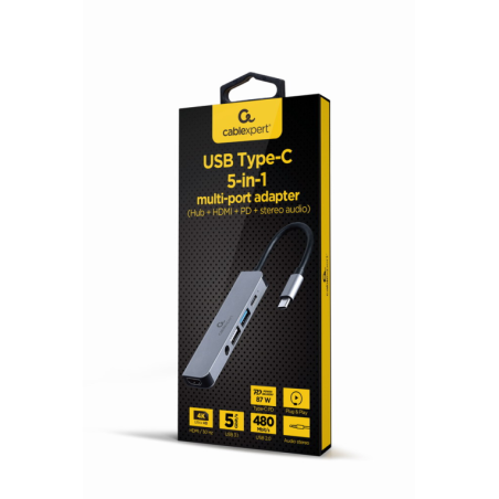 ADAPTADOR MULTIPUERTO USB TIPO C 5 EN 1 HUB HDMI PD AUDIO ESTERO
