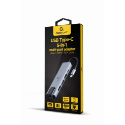 ADAPTADOR MULTIPUERTO USB TIPO C 5 EN 1 HUB HDMI PD LAN