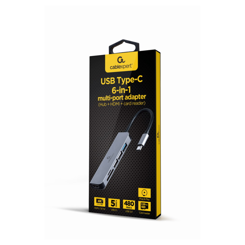 ADAPTADOR MULTIPUERTO USB TIPO-C 6 EN 1 HUB HDMI LECTOR DE TARJETAS