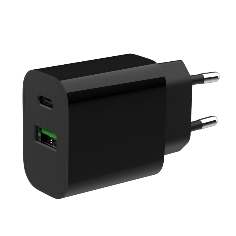CARGADOR RAPIDO USB GEMBIRD DE 2 PUERTOS Y 20 W, NEGRO