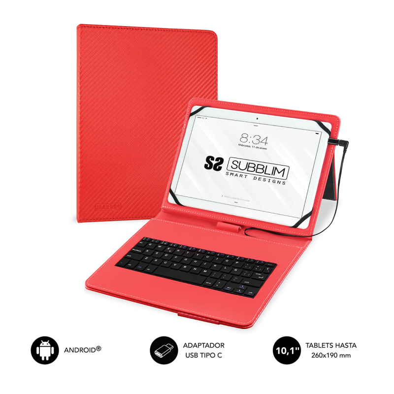 FUNDA TABLET SUBBLIM KEYTAB PRO USB 10,1" RED FUNDA TABLET SUBBLIM KEYTAB PRO USB 10,1" RED