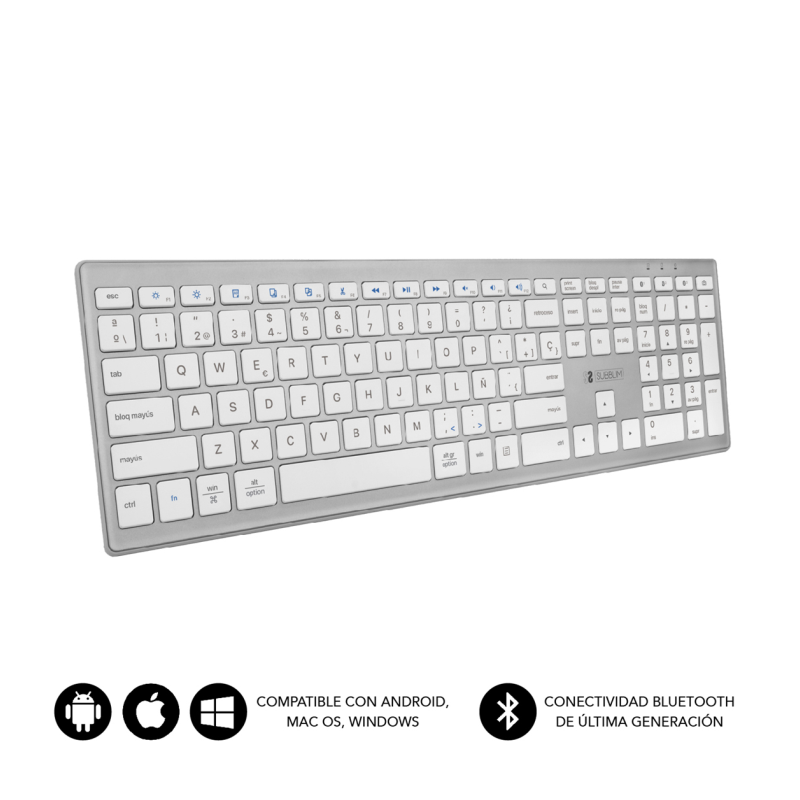 TECLADO SUBBLIM KEYBOARD BLUETOOTH PURE EXTENDED BLUETOOTH SILVER