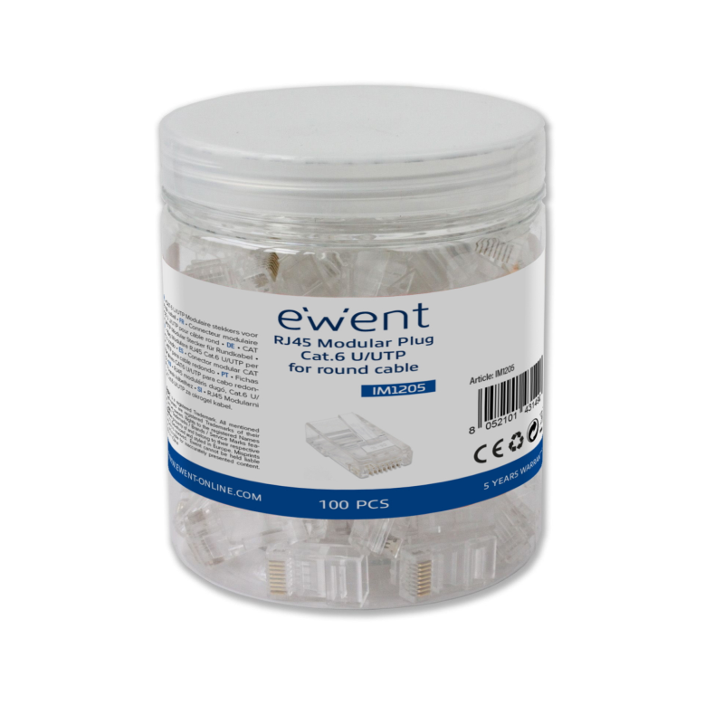 CONECTOR EWENT RJ45 CAT 6 U-UTP PARA CABLE AWG 23-26 15U 100 UND CONECTOR EWENT RJ45 CAT 6 U-UTP PARA CABLE AWG 23-26 15U 100 UND