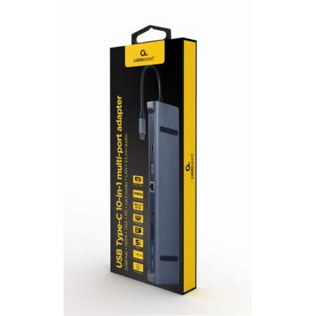 ADAPTADOR MULTIPUERTO USB TIPO C 10 EN 1 3 5 MM GRIS ESPACIAL