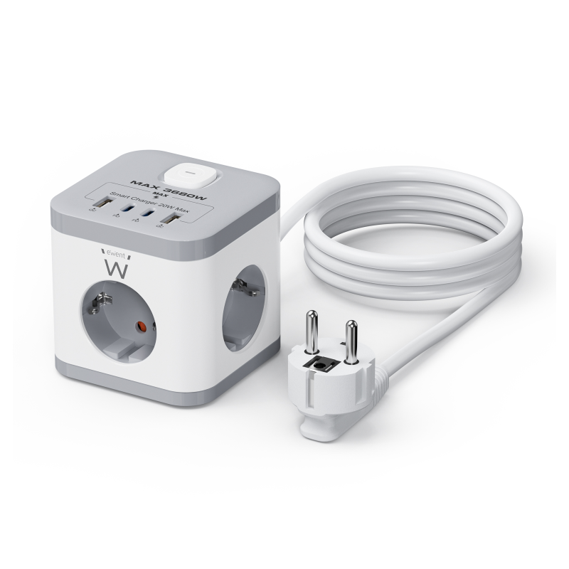 REGLETA CUBO EWENT BLOQUE 3 TOMAS SHUCKO & 2 USB-A & 2USB-C