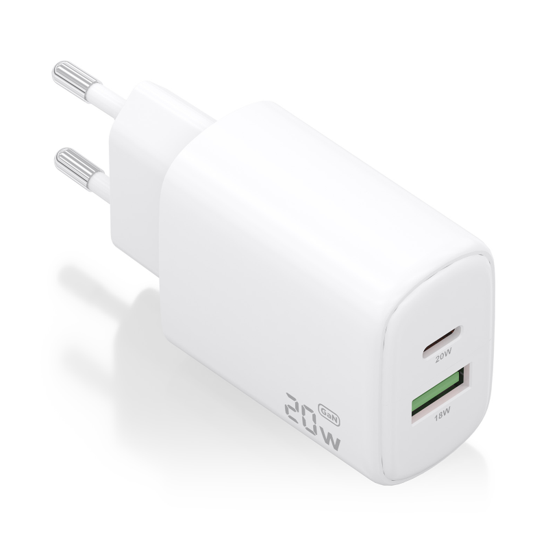 CARGADOR AISENS GAN 20W, 1XUSB-C PD3-0, 1XUSB-A QC3-0, BLANCO