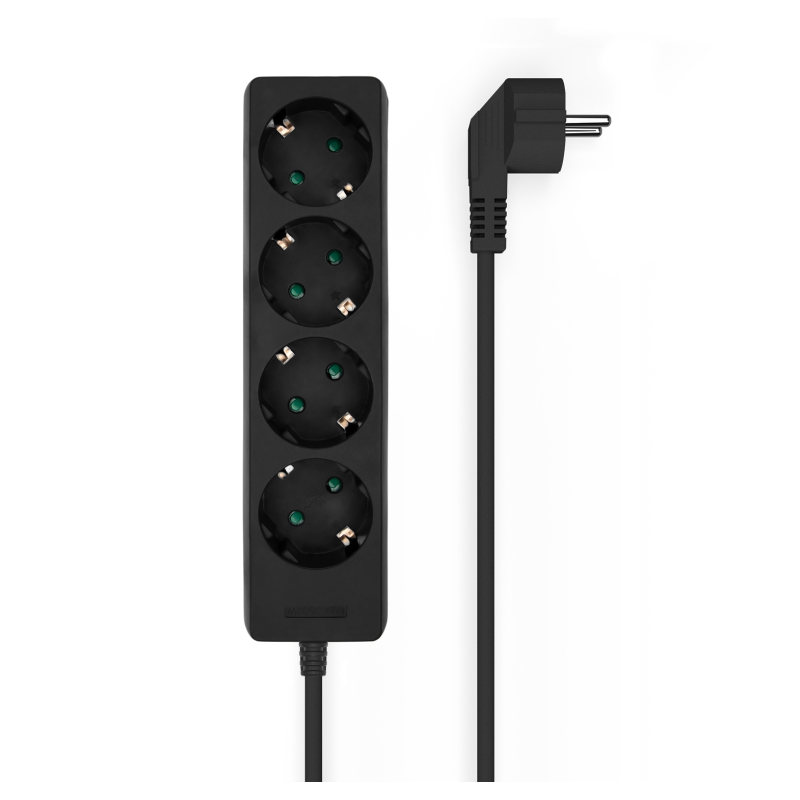 REGLETA AISENS BASE 4 TOMAS SIN INTERRUPTOR CABLE 3x1-5MM2 1-4M NEGRO