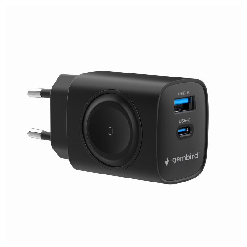 CARGADOR GEMBIRD 2-1 USB CARGA RAPIDA + APPLE WATCH NEGRO