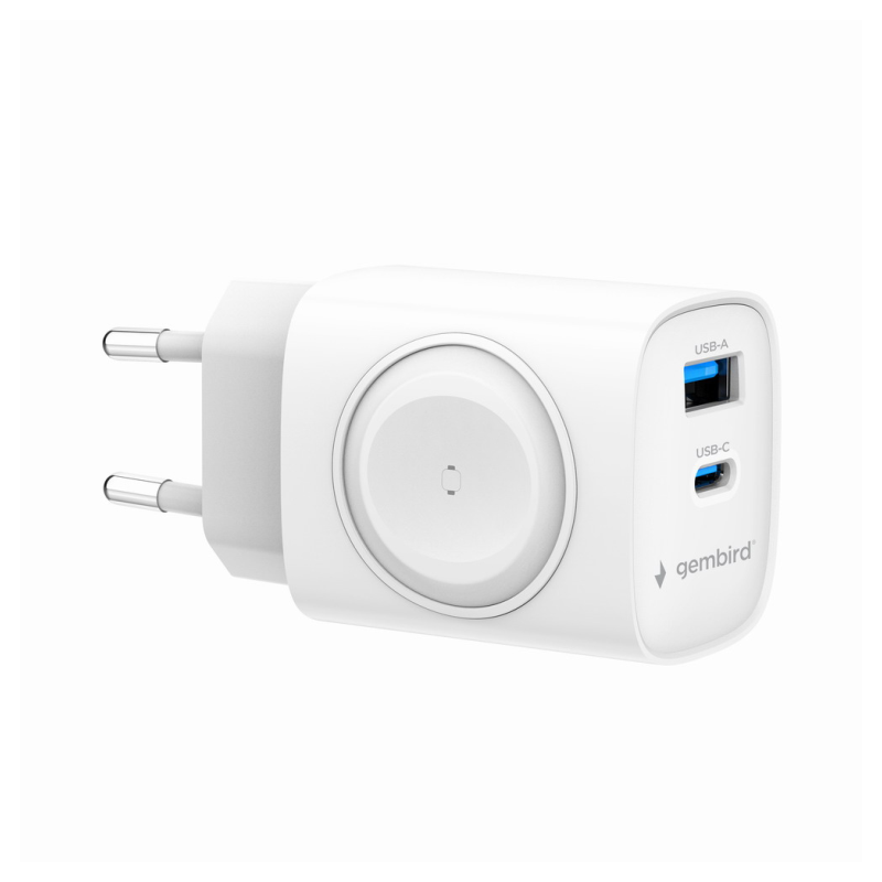 CARGADOR GEMBIRD 2-1 USB CARGA RAPIDA + APPLE WATCH BLANCO