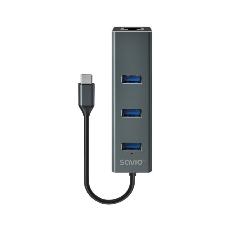 HUB SAVIO USB(C) - 3 X USB(A) 3-1 + 1 X RJ45 HUB SAVIO USB(C) - 3 X USB(A) 3-1 + 1 X RJ45