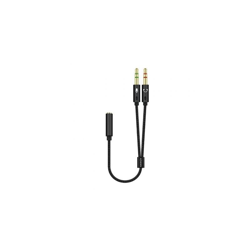 Cable Estéreo Aisens A128-0418- Jack 3-5 Hembra - 2x Jack 3-5 Macho- 25cm- Negro