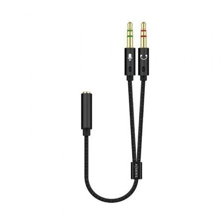 Cable Estéreo Aisens A128-0418- Jack 3-5 Hembra - 2x Jack 3-5 Macho- 25cm- Negro