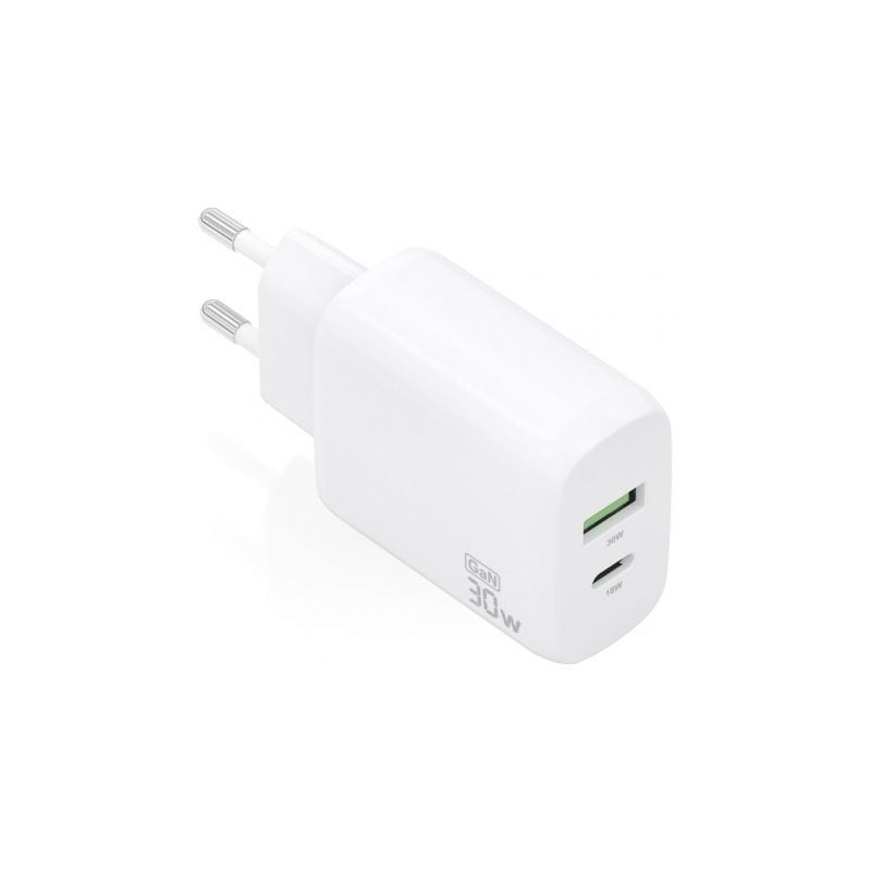 Cargador de Pared GaN Aisens A110-0923- 1xUSB Tipo-C- 1xUSB- 30W- Blanco Cargador de Pared GaN Aisens A110-0923- 1xUSB Tipo-C- 1xUSB- 30W- Blanco