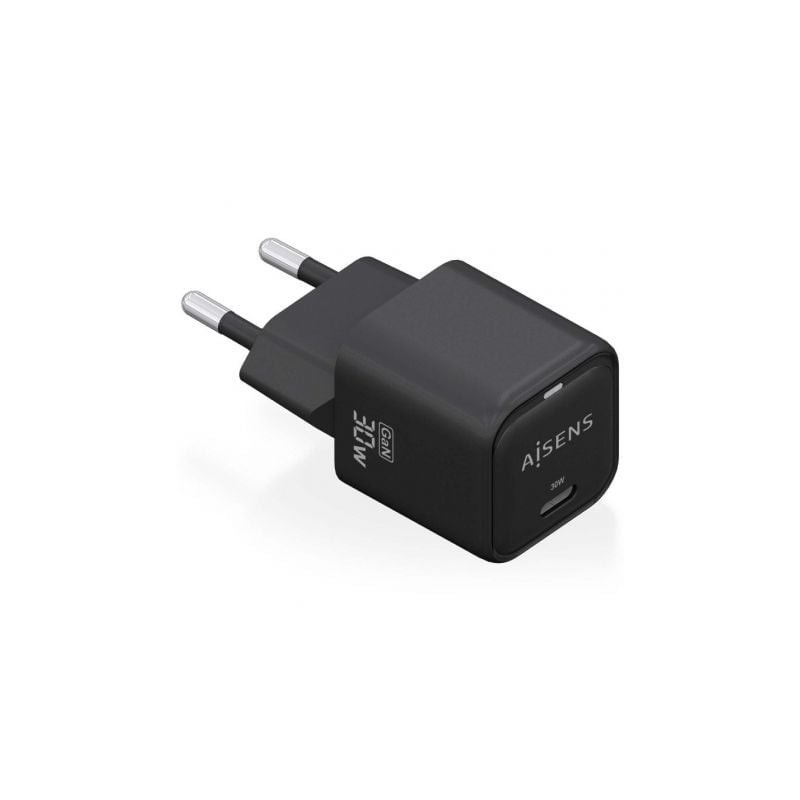Cargador de Pared GaN Aisens ASCH-30W1P019-BK- 1xUSB Tipo-C- 30W