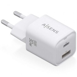 Cargador de Pared GaN Aisens ASCH-30W2P020-W- 1xUSB Tipo-C- 1xUSB- 30W