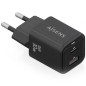 Cargador de Pared GaN Aisens ASCH-30W2P021-BK- 1xUSB Tipo-C- 1xUSB- 30W