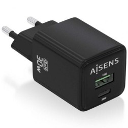 Cargador de Pared GaN Aisens ASCH-30W2P038-BK- 1xUSB Tipo-C- 1xUSB- 30W