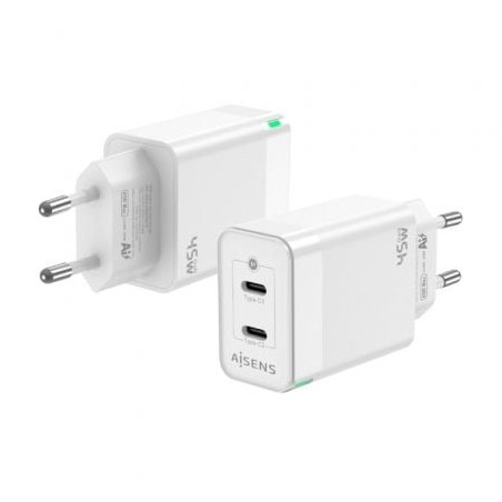 Cargador de Pared GaN Aisens ASCH-45W2P005-W- 2xUSB Tipo-C- 45W