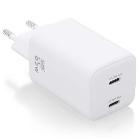 Cargador de Pared GaN Aisens ASCH-65W2P039-W- 2xUSB Tipo-C- 65W