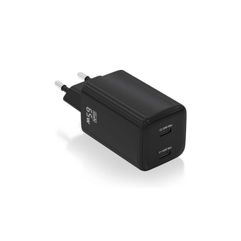 Cargador de Pared GaN Aisens ASCH-65W2P040-BK- 2xUSB Tipo-C- 65W
