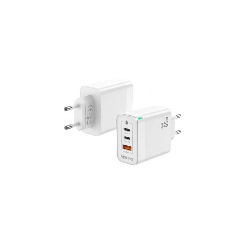Cargador de Pared GaN Aisens ASCH-65W3P007-W- 2xUSB Tipo-C- 1x USB- 65W
