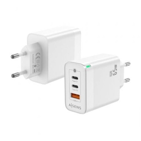 Cargador de Pared GaN Aisens ASCH-65W3P007-W- 2xUSB Tipo-C- 1x USB- 65W