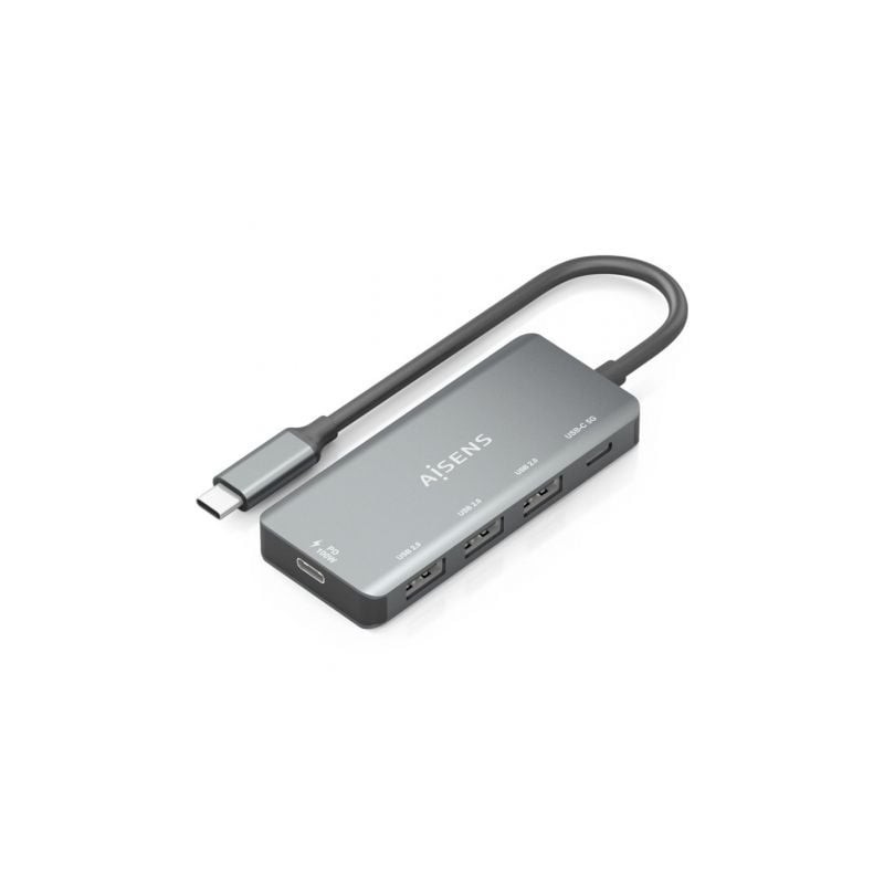 Hub USB Tipo-C Aisens A109-0945- 3xUSB- 1xUSB Tipo-C- 1xUSB Tipo-C PD- Gris