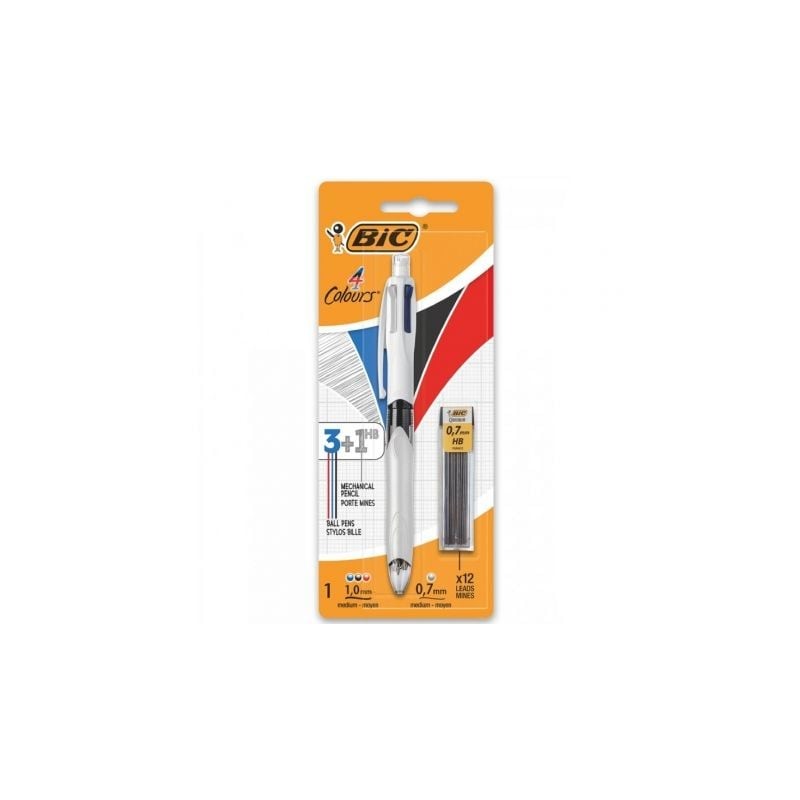 Bolígrafo de Tinta de Aceite Retráctil Bic 4 Colours 942103- 1 unidad- 4 Colores de Tinta- Cuerpo Color Blanco Bolígrafo de Tinta de Aceite Retráctil Bic 4 Colours 942103- 1 unidad- 4 Colores de Tinta- Cuerpo Color Blanco