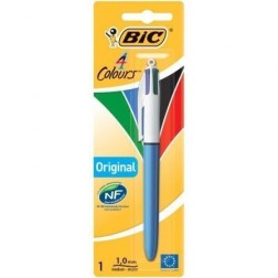 Caja de Bolígrafos de Tinta de Aceite Retráctil Bic 4 Colours Original 802077- 1 unidad- 4 Colores de Tinta- Cuerpo Color Azul