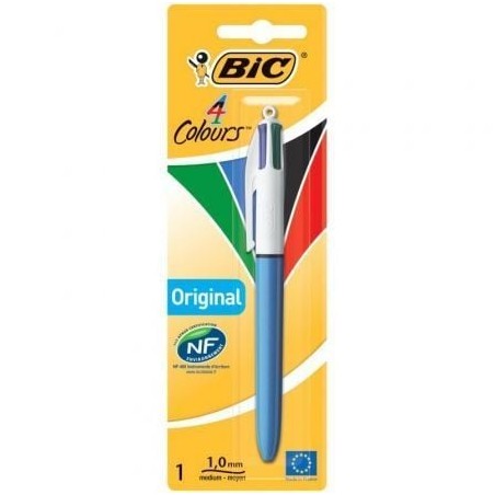 Caja de Bolígrafos de Tinta de Aceite Retráctil Bic 4 Colours Original 802077- 1 unidad- 4 Colores de Tinta- Cuerpo Color Azul