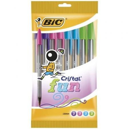 Bolígrafos de Tinta de Aceite Bic Cristal Fun 921342- 10 unidades- Colores Surtidos