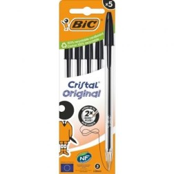 Caja de Bolígrafos de Tinta de Aceite Bic Cristal Original 516345- 5 unidades- Negros