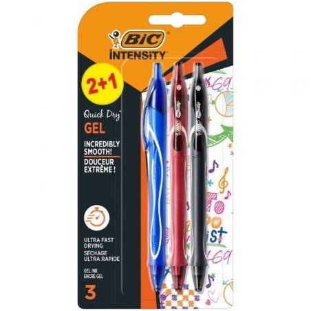 Bolígrafo de Tinta de Gel Retráctil Bic Gelocity Quick Dry 972035- 3 unidades- Surtidos