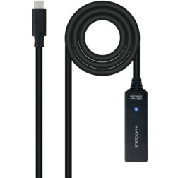 Cable Alargador USB Tipo-C 3-2 con Amplificador Nanocable 10-01-1311- USB Tipo-C Macho - USB Tipo-C Hembra- 5m- Negro