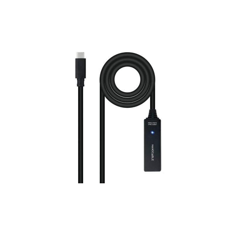 Cable Alargador USB Tipo-C 3-2 con Amplificador Nanocable 10-01-1311- USB Tipo-C Macho - USB Tipo-C Hembra- 5m- Negro