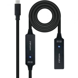 Cable Alargador USB Tipo-C 3-2 con Amplificador Nanocable 10-01-1312- USB Tipo-C Macho - USB Tipo-C Hembra- 10m- Negro