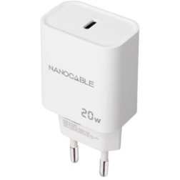 Cargador de Pared Nanocable 10-10-2005- 1xUSB Tipo-C- 20W- Blanco