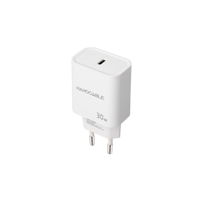 Cargador de Pared Nanocable 10-10-2009- 1xUSB Tipo-C- 30W- Blanco
