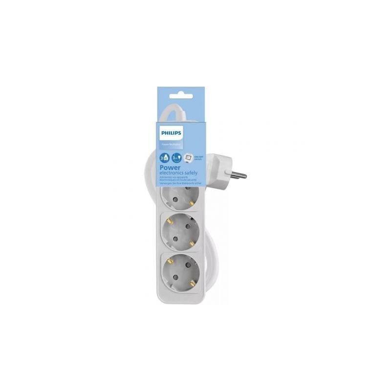 Regleta con Interruptor Philips CHP2134W-10- 3 Tomas de corriente- Cable 1-5m- Blanco