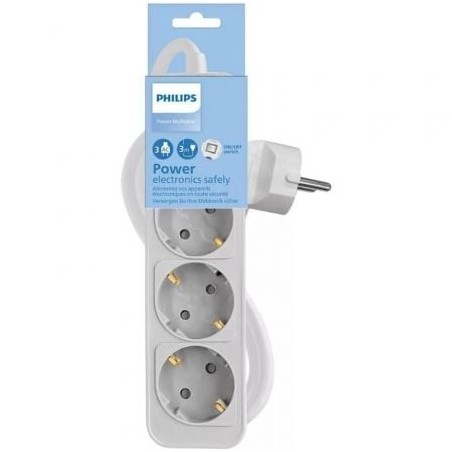 Regleta con Interruptor Philips CHP2134W-10- 3 Tomas de corriente- Cable 1-5m- Blanco