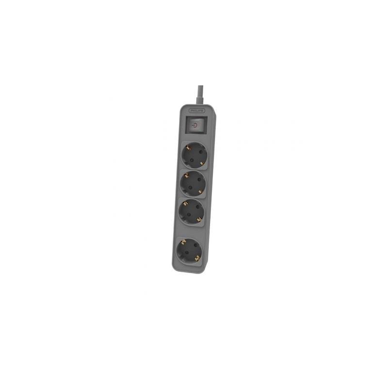 Regleta con Interruptor Philips CHP2144G-62- 4 Tomas de corriente- Cable 1-5m- Gris