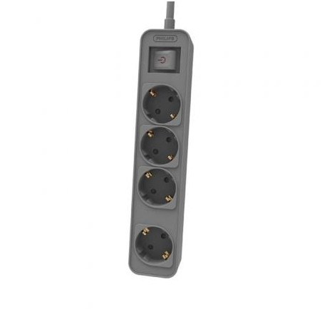 Regleta con Interruptor Philips CHP2144G-62- 4 Tomas de corriente- Cable 1-5m- Gris
