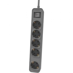Regleta con Interruptor Philips CHP2154B-10- 5 Tomas de corriente- Cable 1-5m- Negro