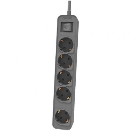 Regleta con Interruptor Philips CHP2154B-10- 5 Tomas de corriente- Cable 1-5m- Negro