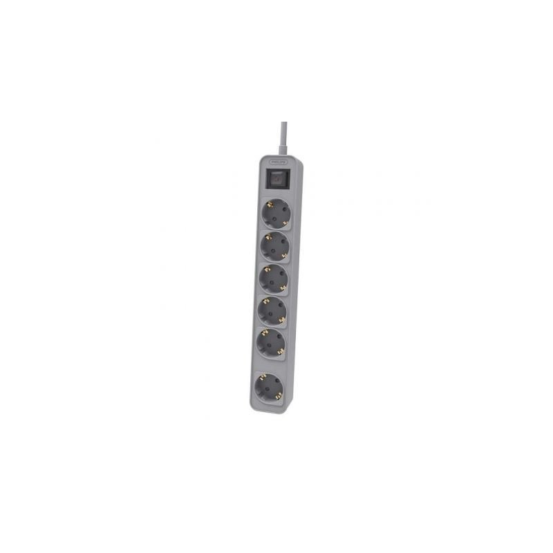 Regleta con Interruptor Philips CHP2164G-10- 6 Tomas de corriente- Cable 1-5m- Gris