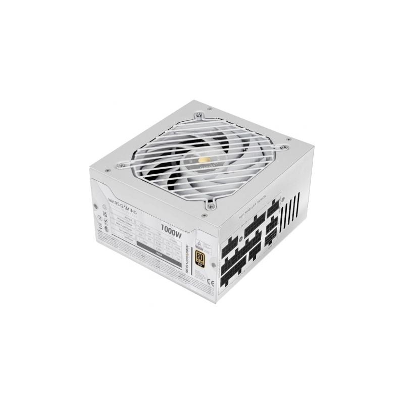 Fuente de Alimentación Mars Gaming MPB1000SIM- 1000W- Ventilador 14cm- 80 Plus Gold- Blanca Fuente de Alimentación Mars Gaming MPB1000SIM- 1000W- Ventilador 14cm- 80 Plus Gold- Blanca