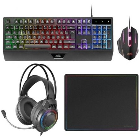 Pack Gaming Mars Gaming MCP124PROES- Teclado + Ratón Óptico + Auriculares + Alfombrilla
